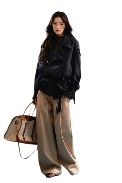 Trench court en denim avec ceinture