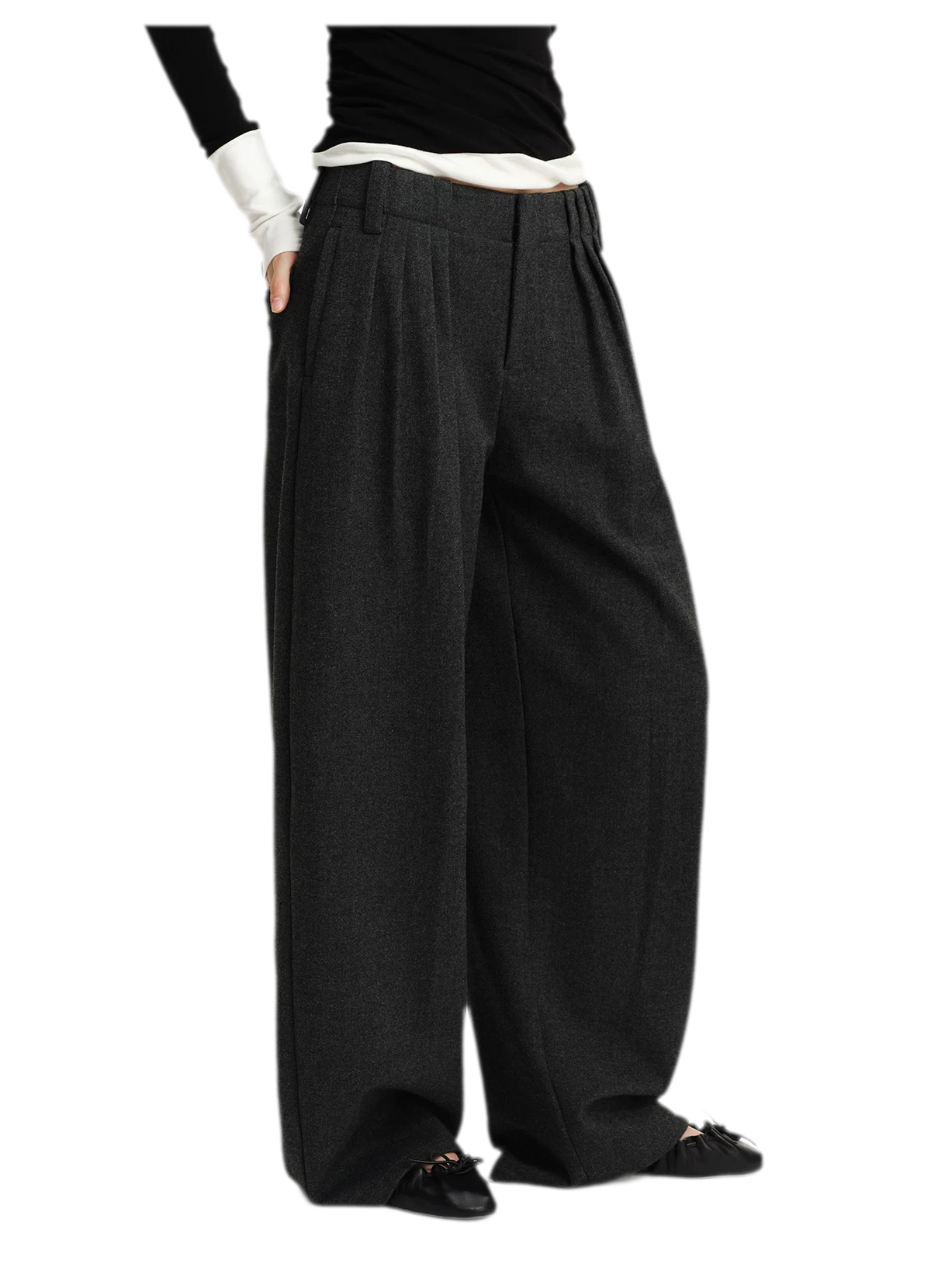 Wool Blend Pleated Wide-Leg Trousers