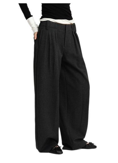 Wool Blend Pleated Wide-Leg Trousers