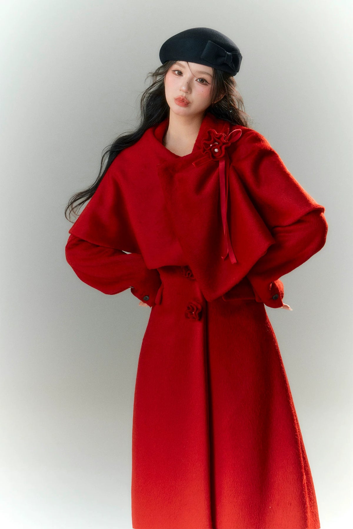 Long-Pile Wool Cape Coat