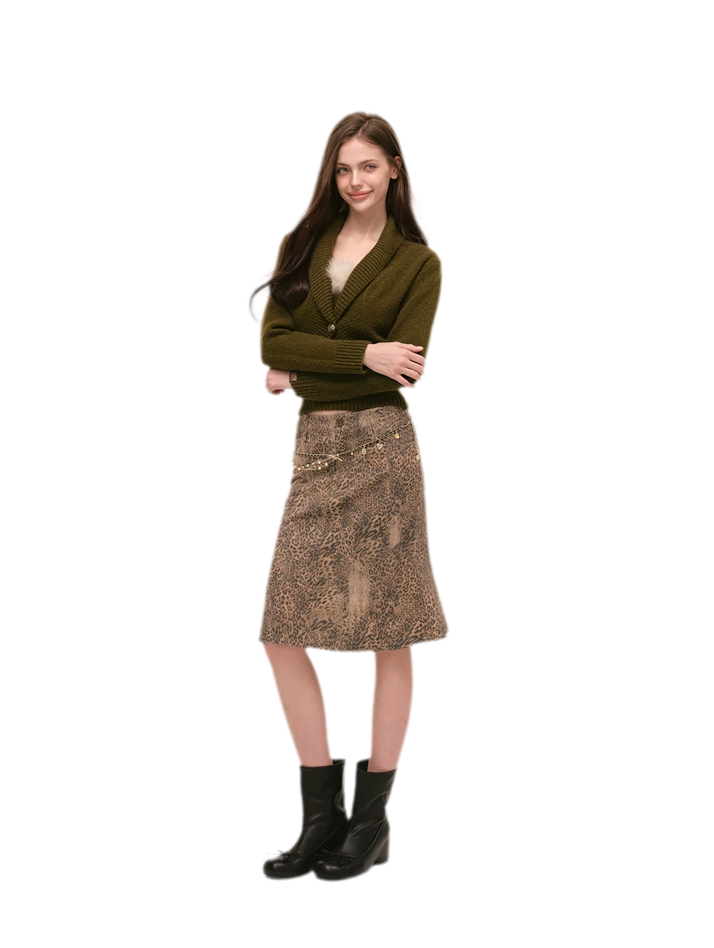 Ensemble tricoté en fourrure de renard à motif losanges