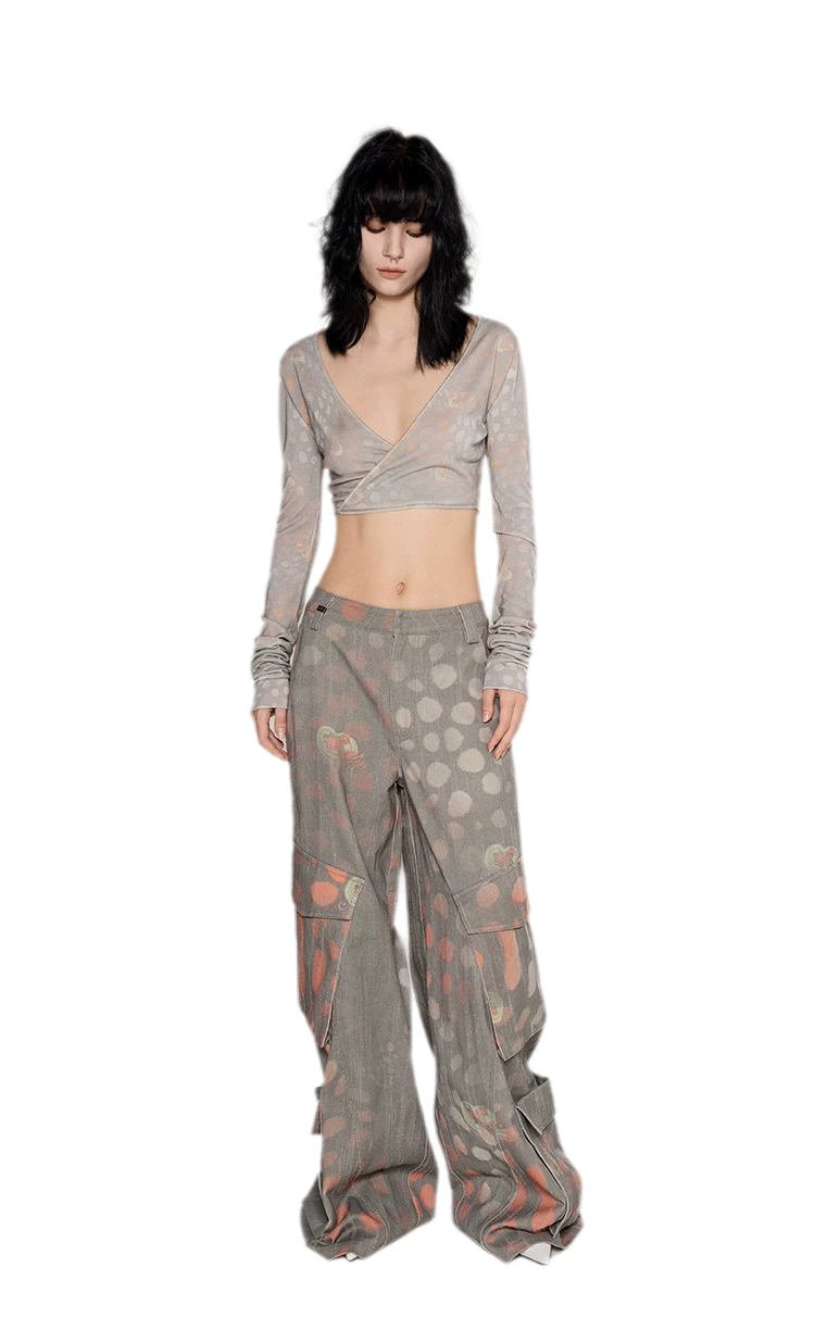 Printed Wide-Leg Cargo Pants