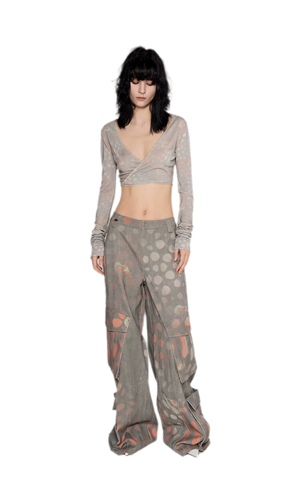 Printed Wide-Leg Cargo Pants