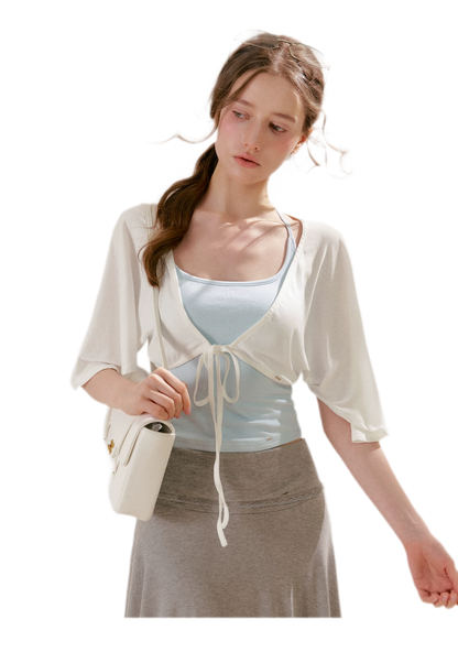 Airy Cloud Feel Halter U-Neck Vest and Batwing