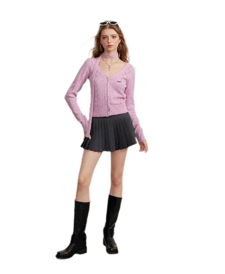 Contrast Pleated A-Line Mini Skirt