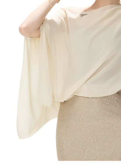 CYNR Sheer Drape Off-Shoulder Dress – view 10