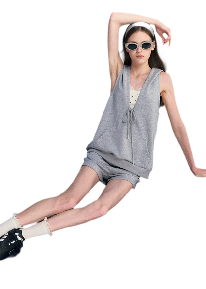U-Neck Hoodie Vest Set