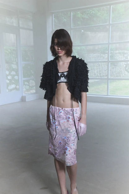 Textured Ruffle Cropped Jacket
