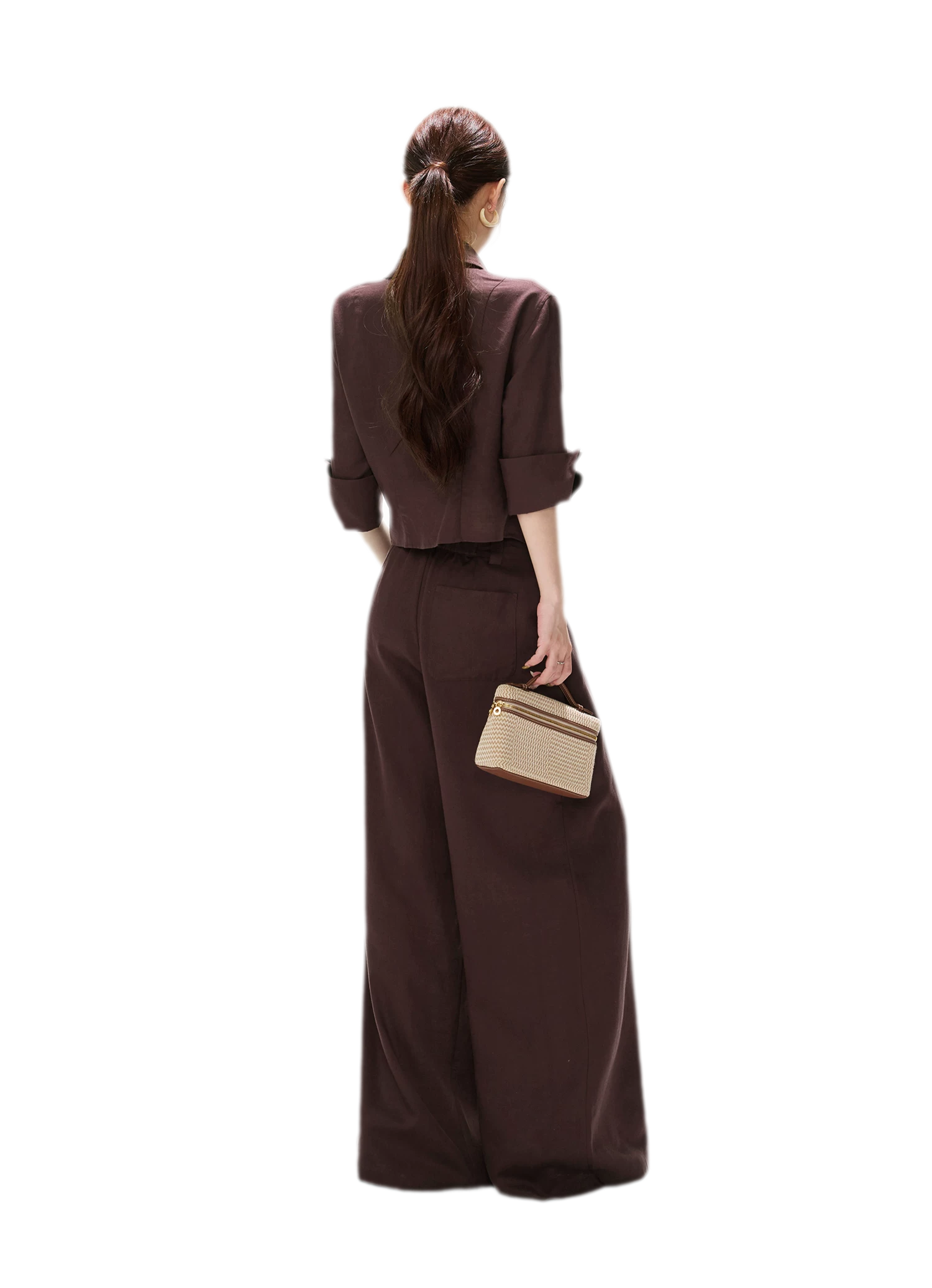 Textured Wide-Leg Linen Trousers