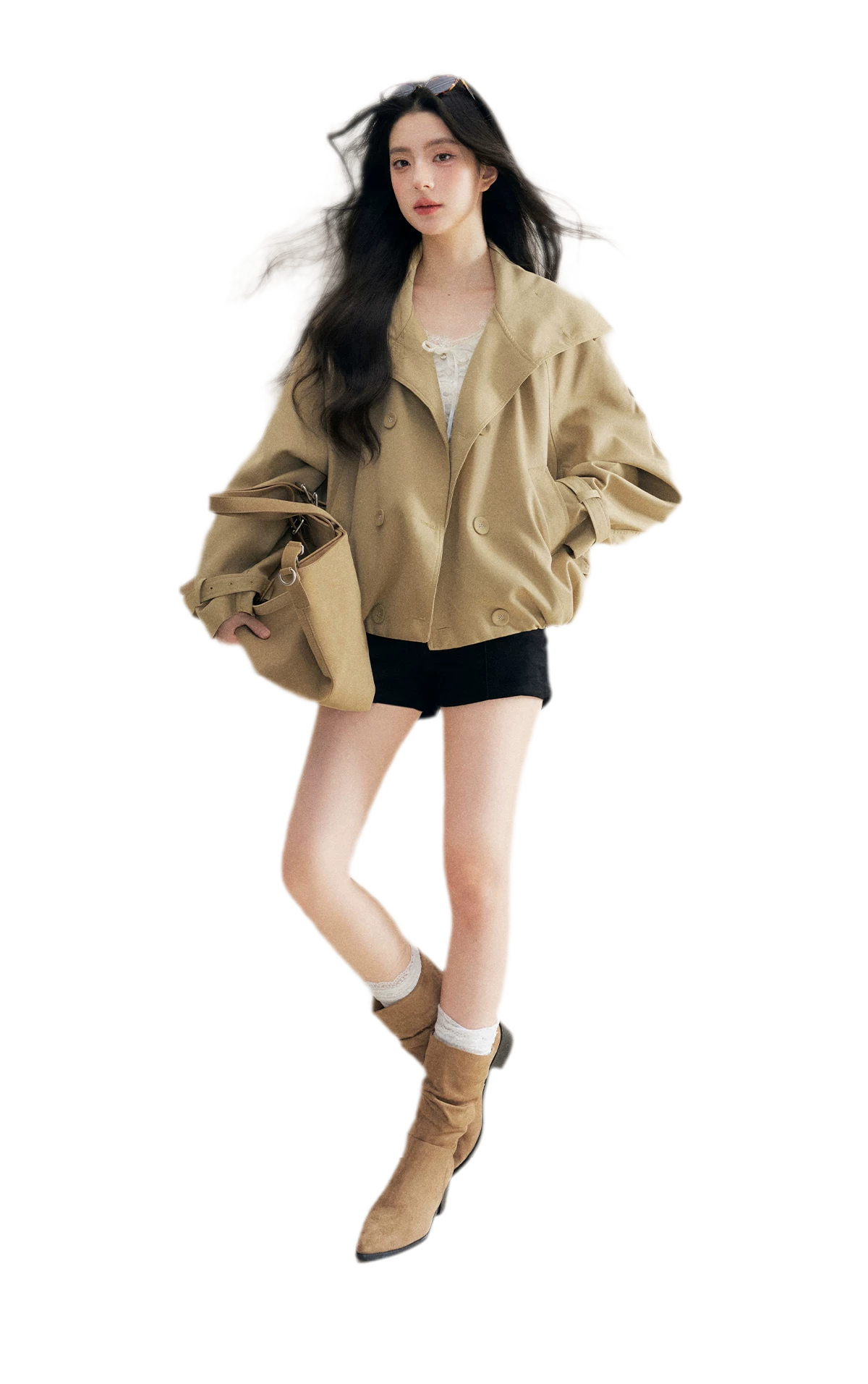 Oversized Cropped Double-Breasted Trench Coat