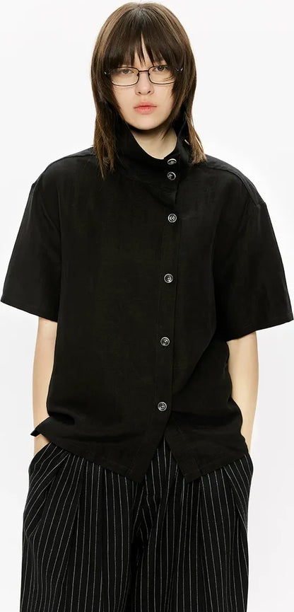 Lyocell Linen Stand Collar Shirt