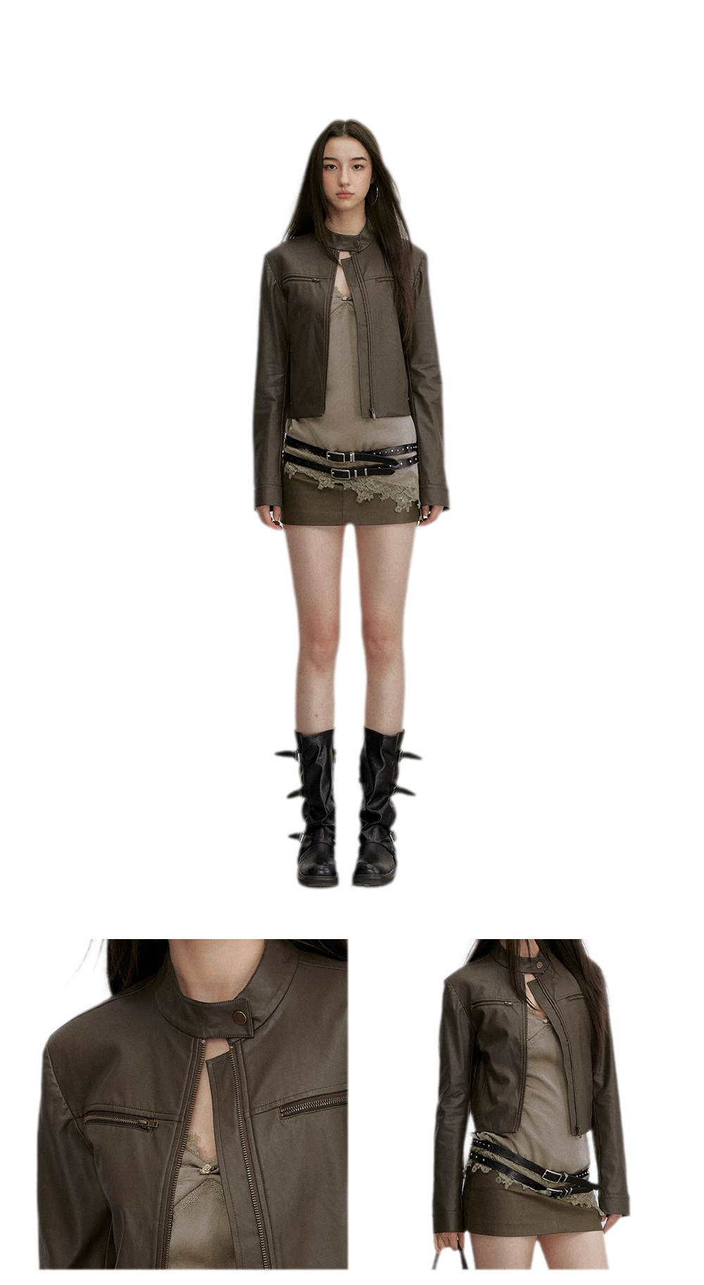 PU Leather Cropped Jacket