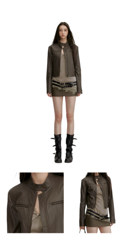 PU Leather Cropped Jacket