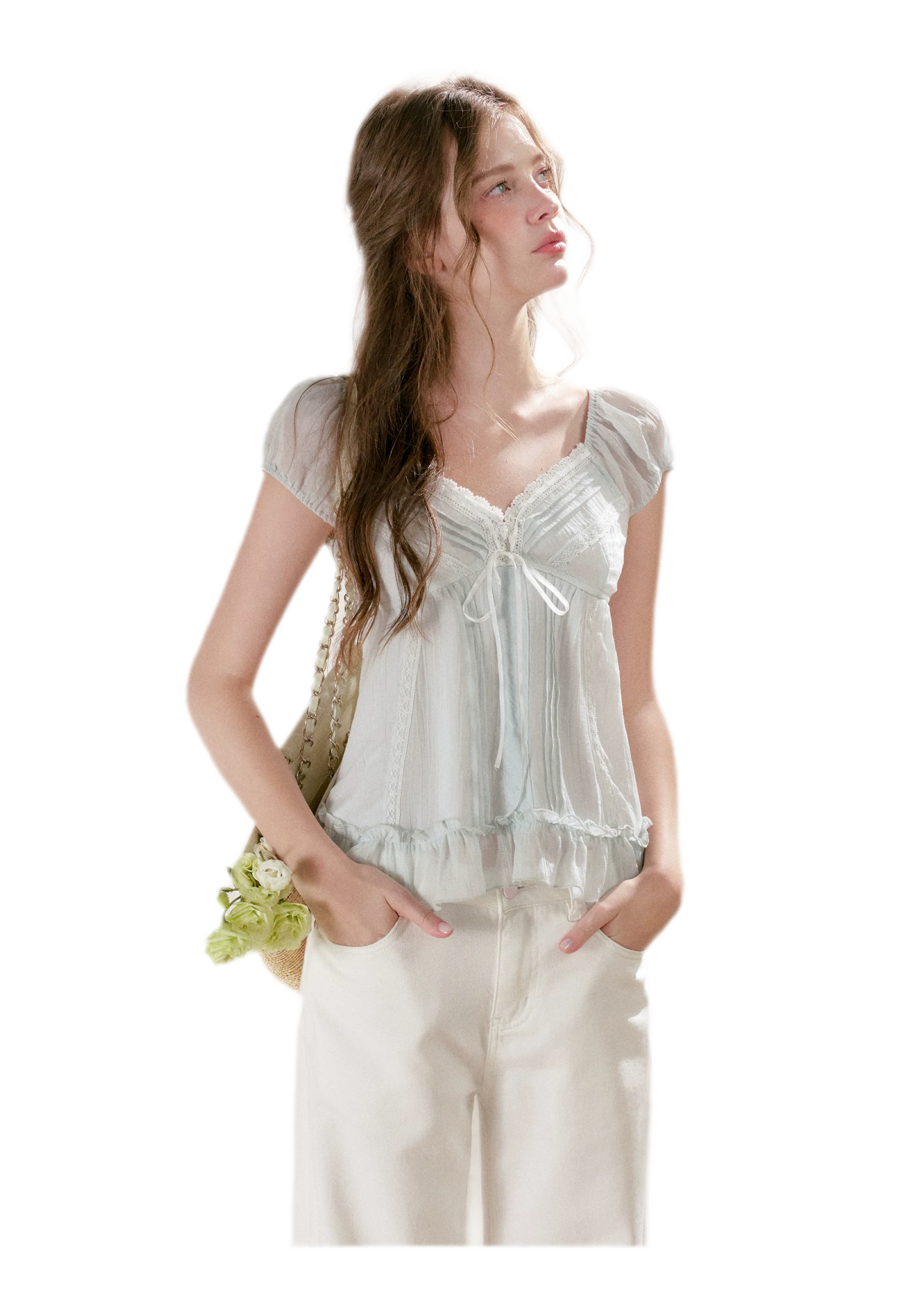 Pleated Lace Ruffle T-Shirt
