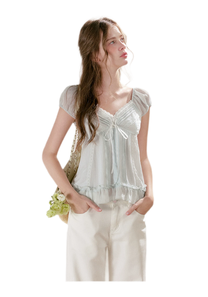 Pleated Lace Ruffle T-Shirt