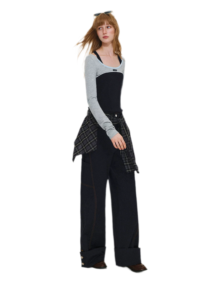 Pantaloni ampi a gamba curva lavati