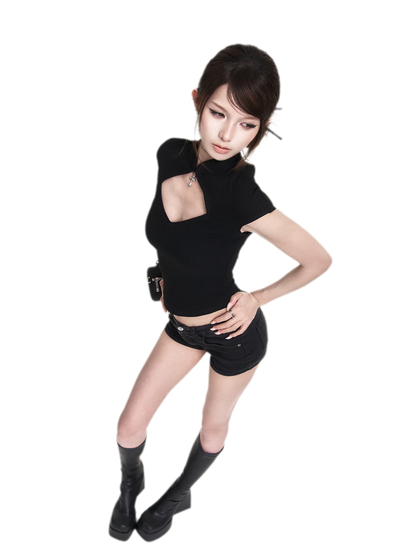 Dark Cutout Cross Tee
