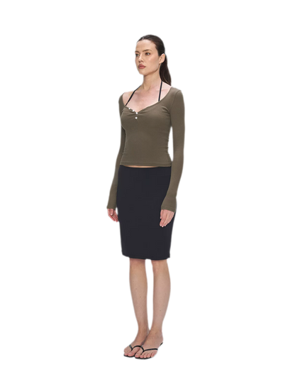 Ribbed V-Neck Button Top