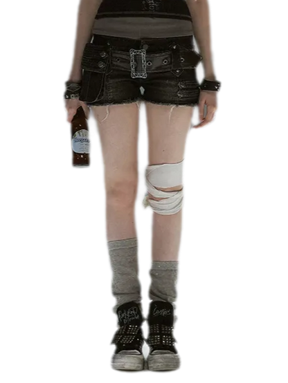 Leather Belt Denim Shorts