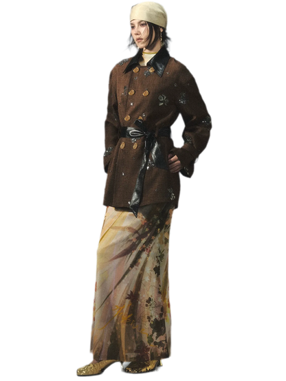 Trench in pelle con bordi, ricami e perline