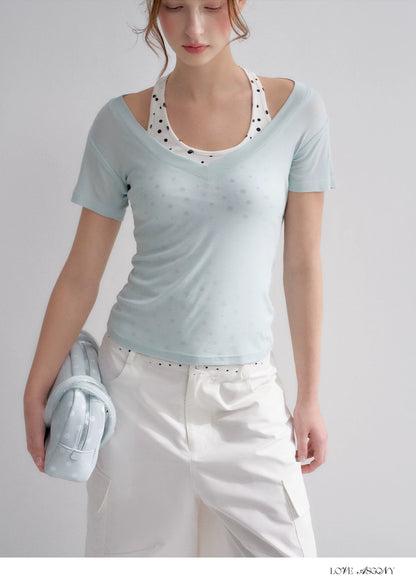 Blue V-Neck Slim Fit Short Sleeve T-Shirt