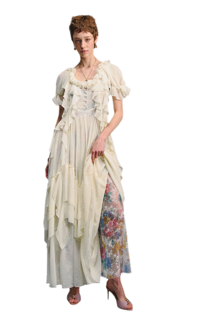 Ruffled Lace Chiffon Dress