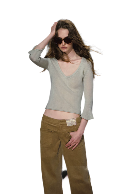 Sheer Bell Sleeve Knit Top