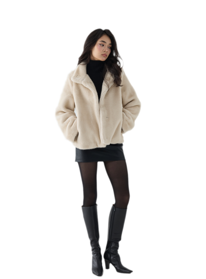 Eco-Friendly Cropped Faux Fur Jacket