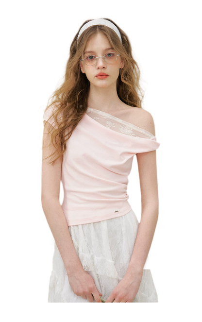 Asymmetric Lace Short Sleeve T-Shirt