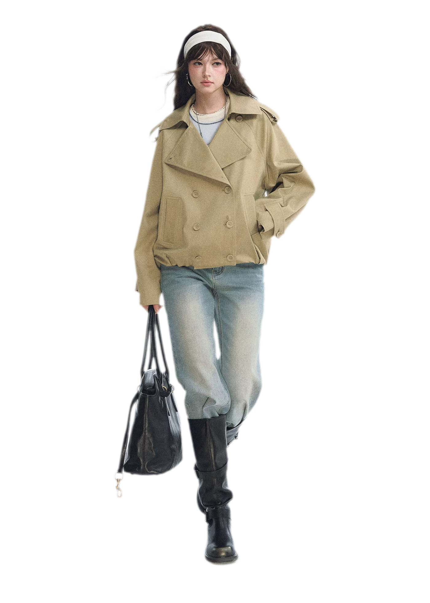 Cotton Cropped Double-Breasted Trench