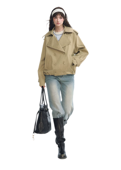 Cotton Cropped Double-Breasted Trench