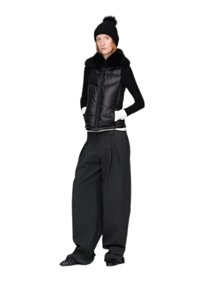 Pantalones de pierna ancha plisados con mezcla de lana