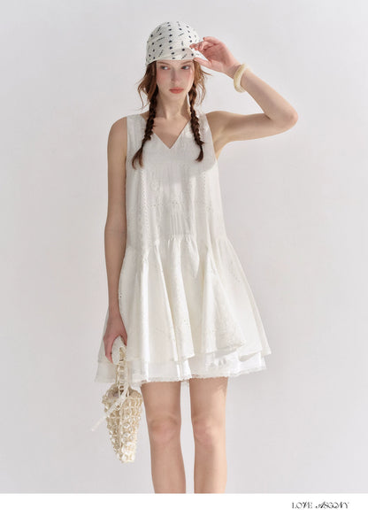 Soft White Embroidered Sleeveless Dress