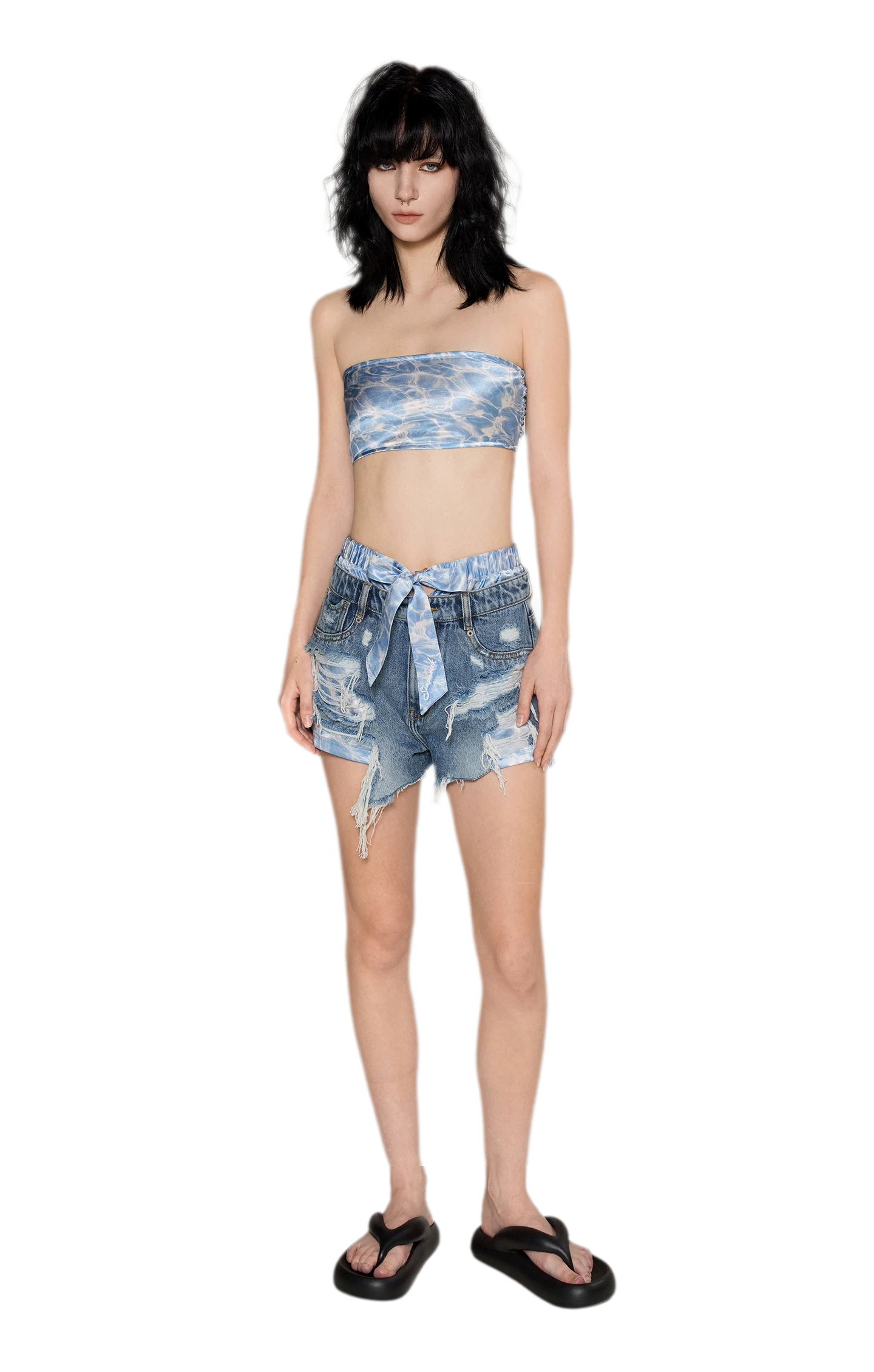 Wave Trim Denim Shorts