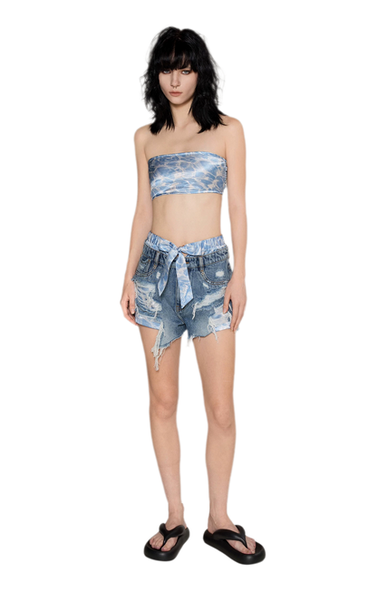 Wave Trim Denim Shorts