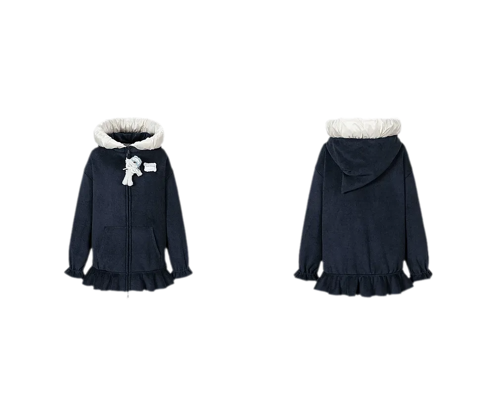 Plush Lace-Trimmed Bear Hoodie