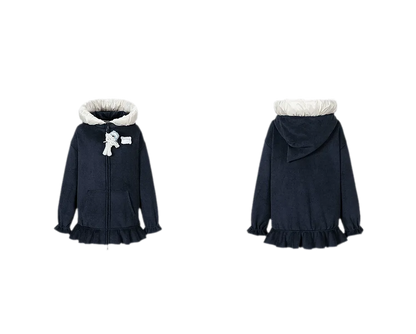 Plush Lace-Trimmed Bear Hoodie