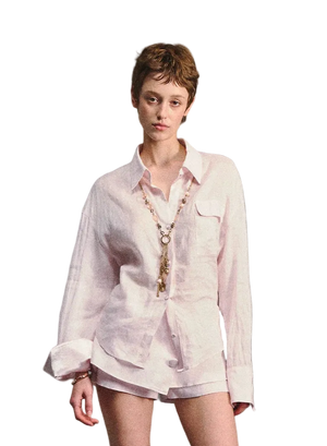 Linen Satin Waist-Cinched Shirt & Skirt Set