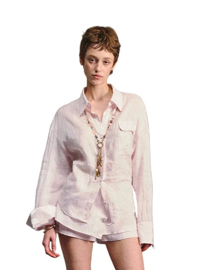 Linen Satin Waist-Cinched Shirt & Skirt Set