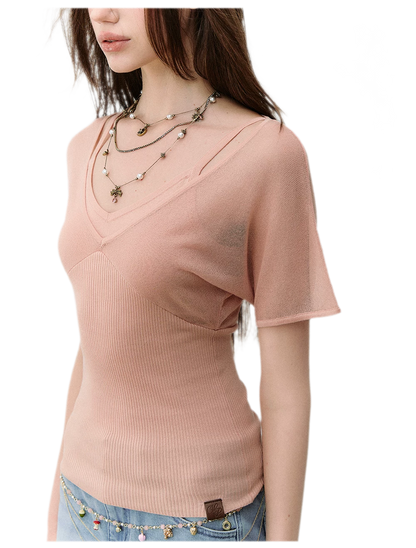 Layered Ribbed V-Neck Tee
