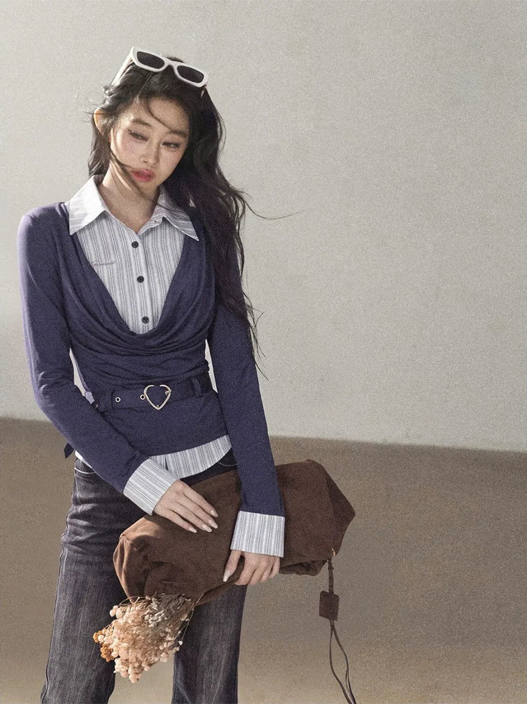 Striped Faux-Layer Long-Sleeve Tee