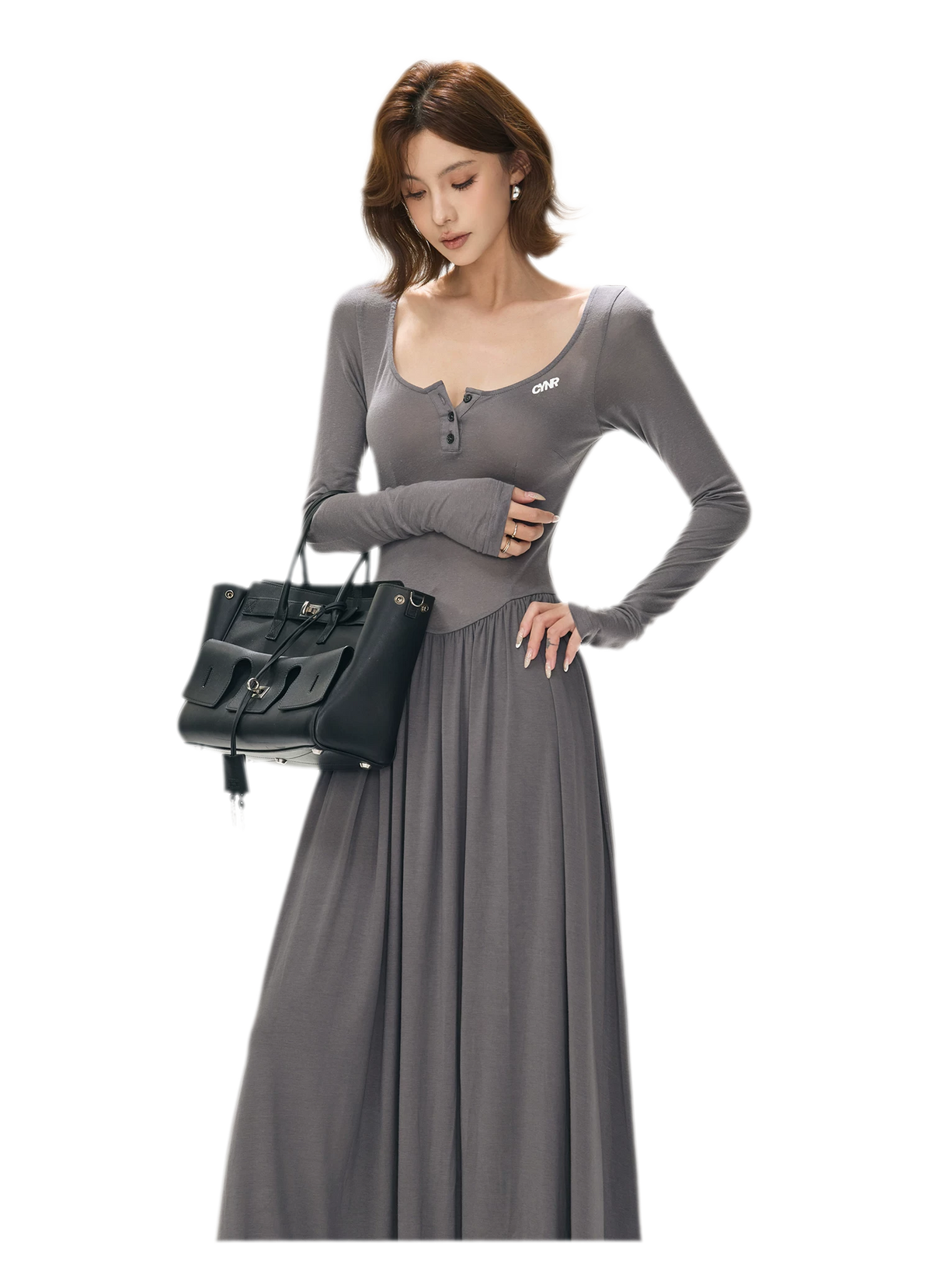 Vintage Square-Neck Paneled Maxi Dress