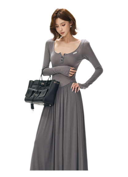 Vintage Square-Neck Paneled Maxi Dress