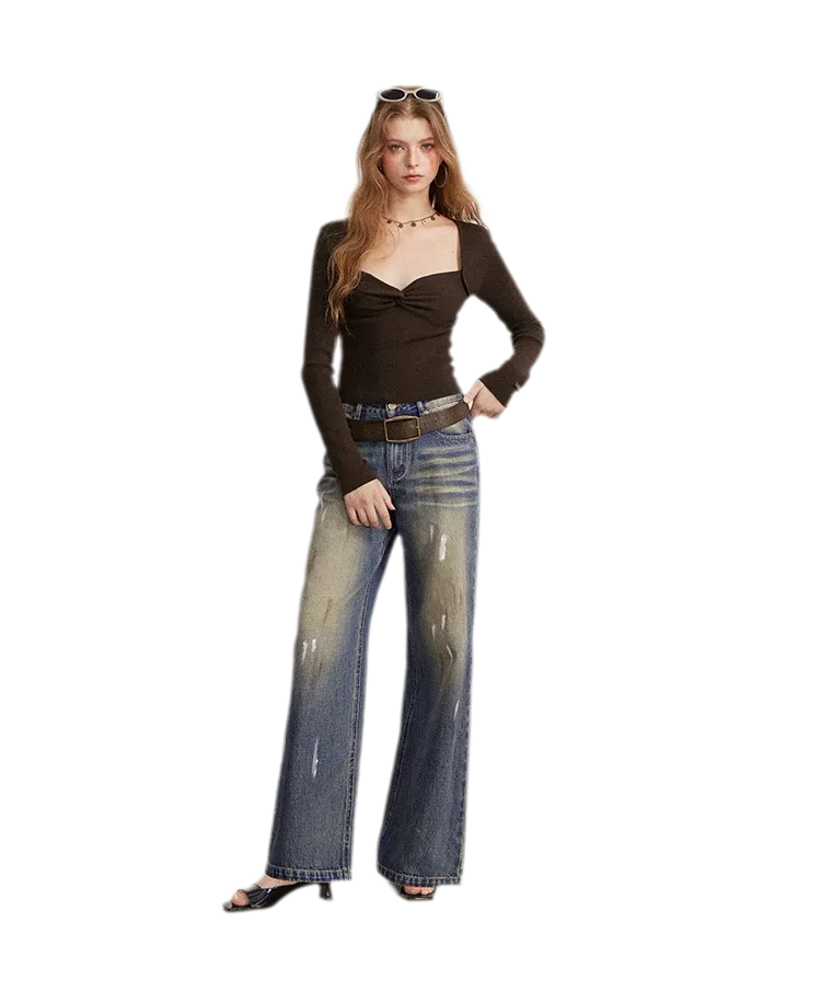 Washed Paint-Splatter Wide-Leg Jeans