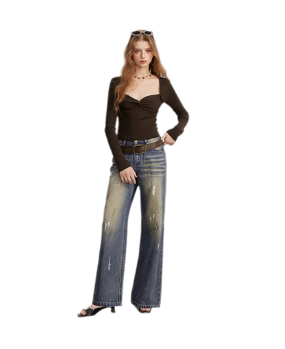 Washed Paint-Splatter Wide-Leg Jeans