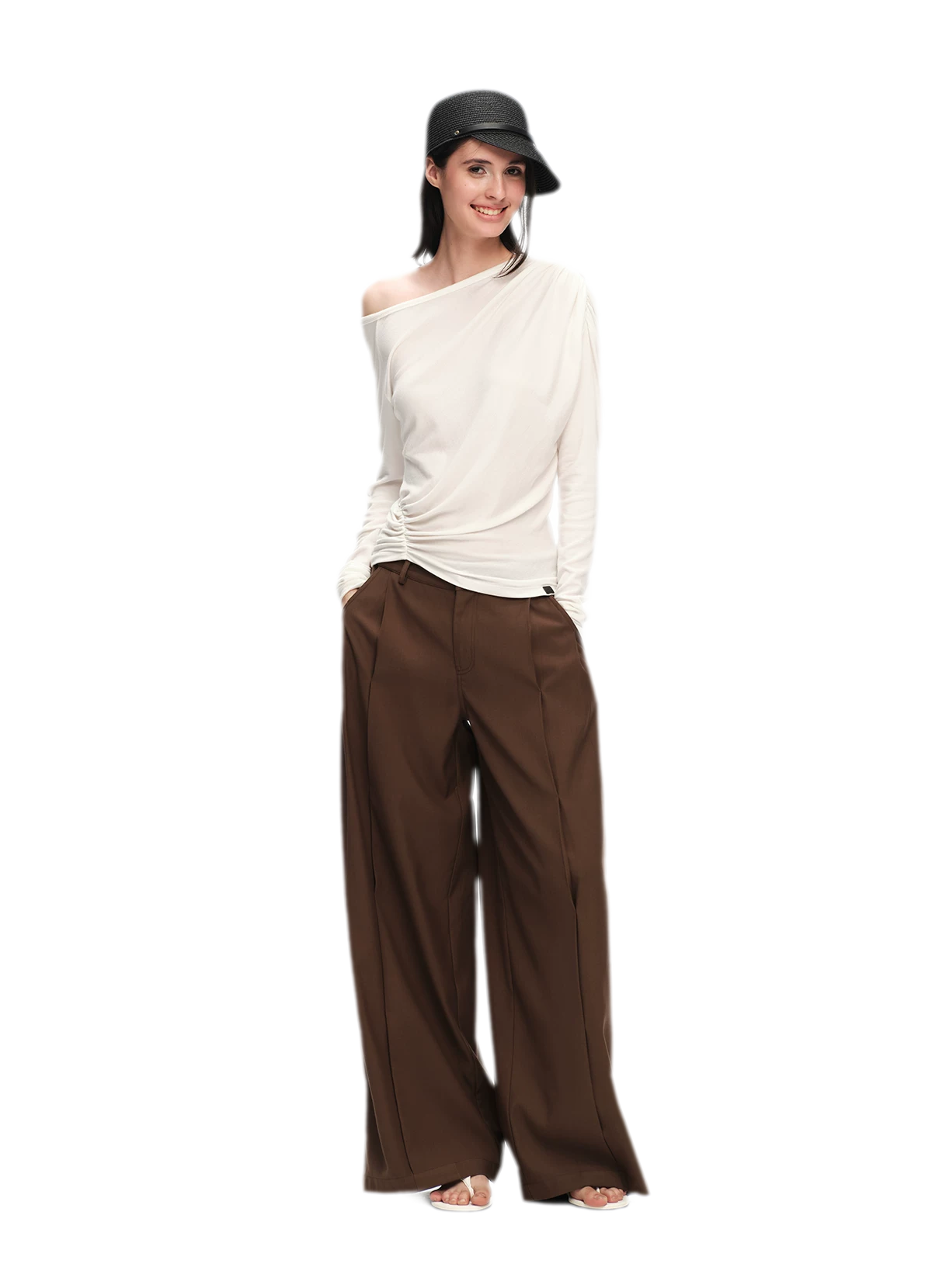 Wool Lyocell Ruched Shoulder Top