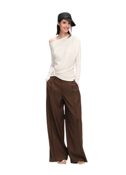 Wool Lyocell Ruched Shoulder Top