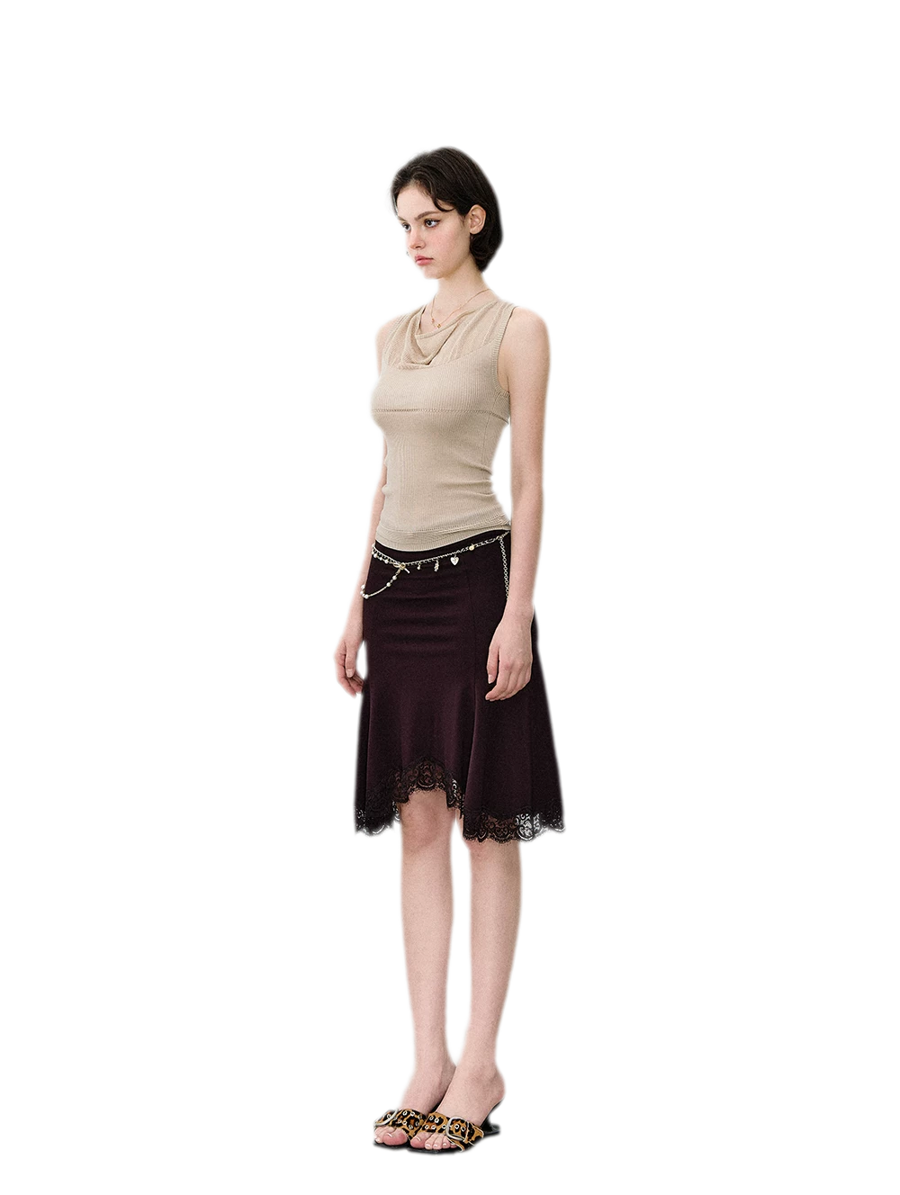 Cowl Mesh Knit Tank