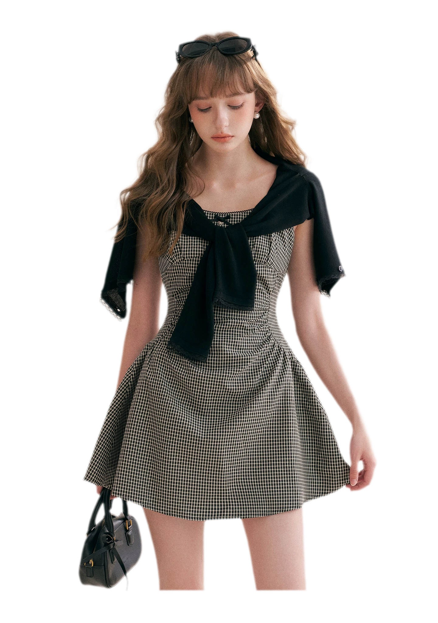 Hand-Pleated Ruffle Check Dress
