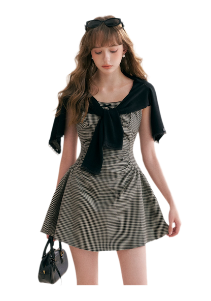 Hand-Pleated Ruffle Check Dress